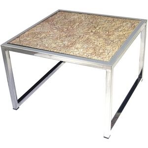 Hand-Carved 24 X 24 inch Natural with Stainless Steel Coffee Table
