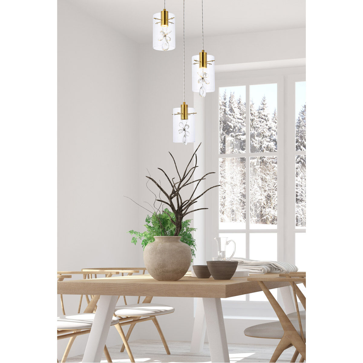 【予約販売品】 Elegant Lighting 5202D16G Hana 3 Light 16 inch Gold Pendant テープ・マスキングテープ