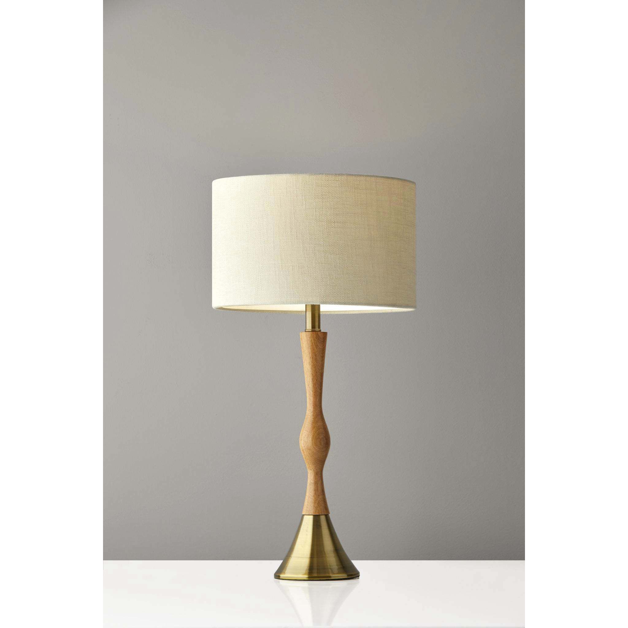 Eve 26 inch 100.00 watt Natural Oak Wood with Antique Brass Accent Table Lamp Portable Light