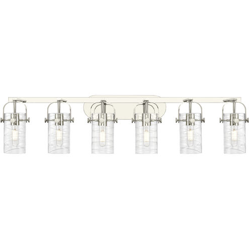 Pilaster II Cylinder 6 Light 43.88 inch Polished Nickel Bath Vanity Light Wall Light in Deco Swirl Glass