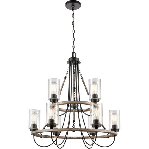 Paladin 9 Light 31.5 inch Matte Black Chandelier Ceiling Light in Seedy Glass