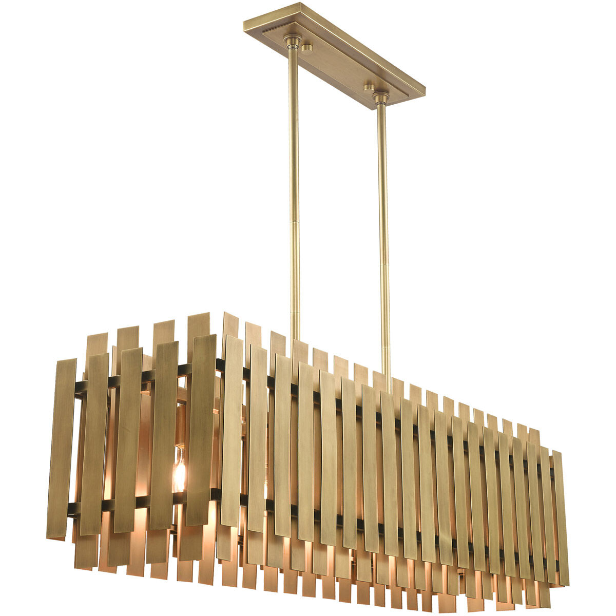 Greenwich 5 Light 42 inch Natural Brass Linear Chandelier Ceiling Light