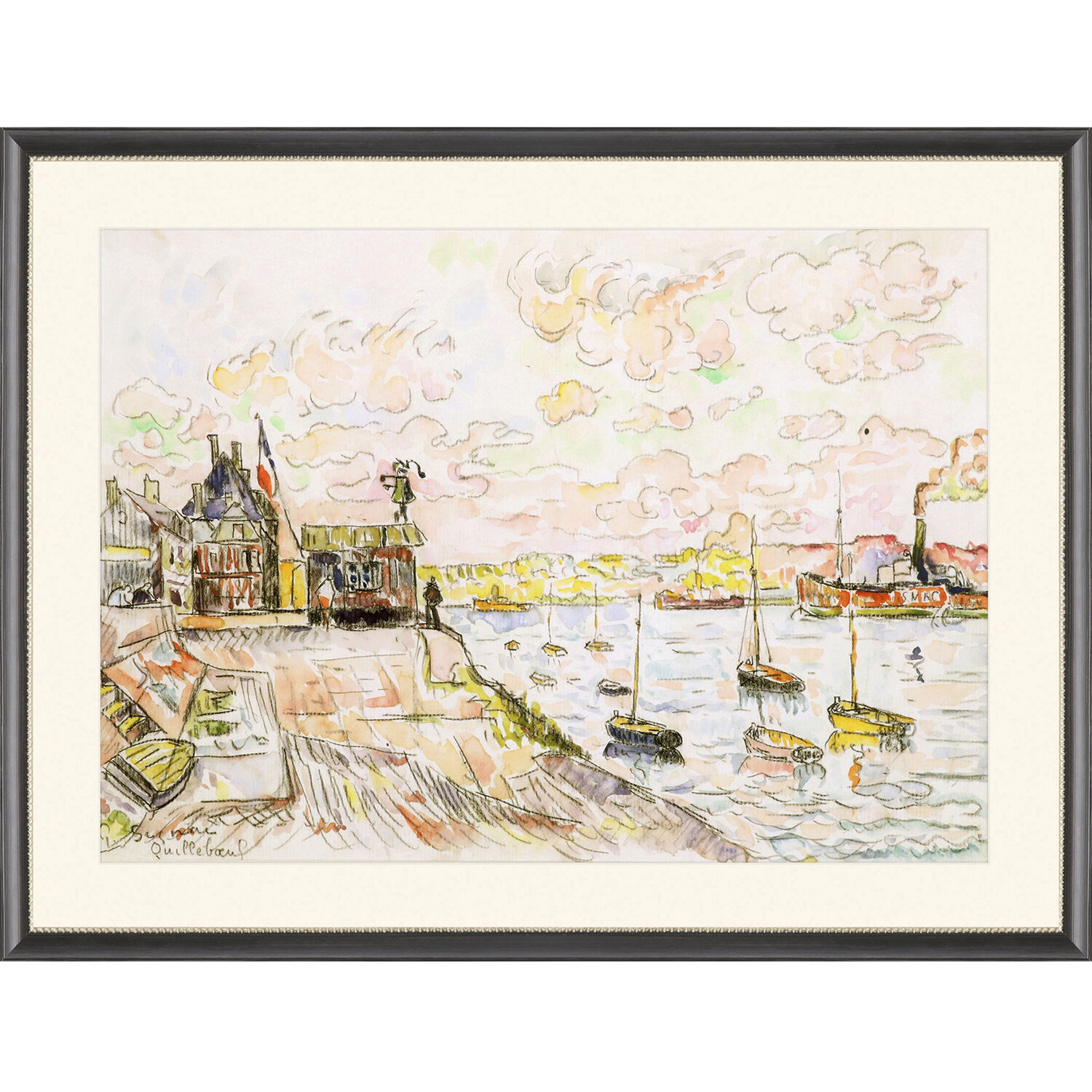 Morlaix / Quilleboef / The River Bank / Venice Multi and Blue and Green and Yellow Framed Art