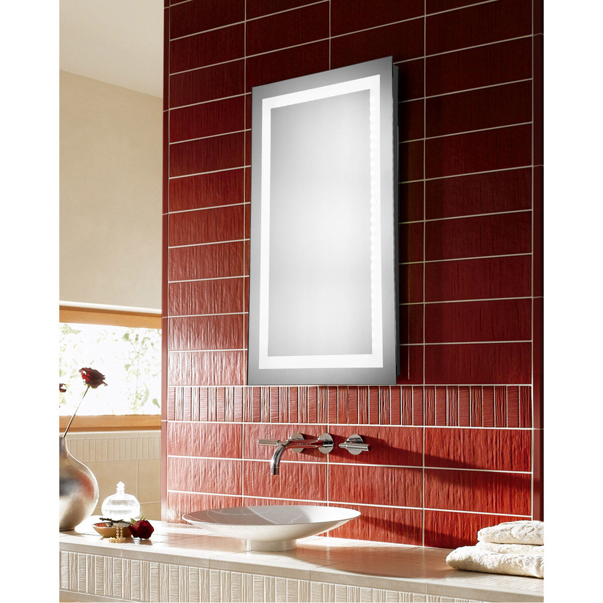 Nova 40 X 24 inch Glossy White Lighted Wall Mirror in 5000K, Dimmable, 5000K, Rectangle, Fog Free