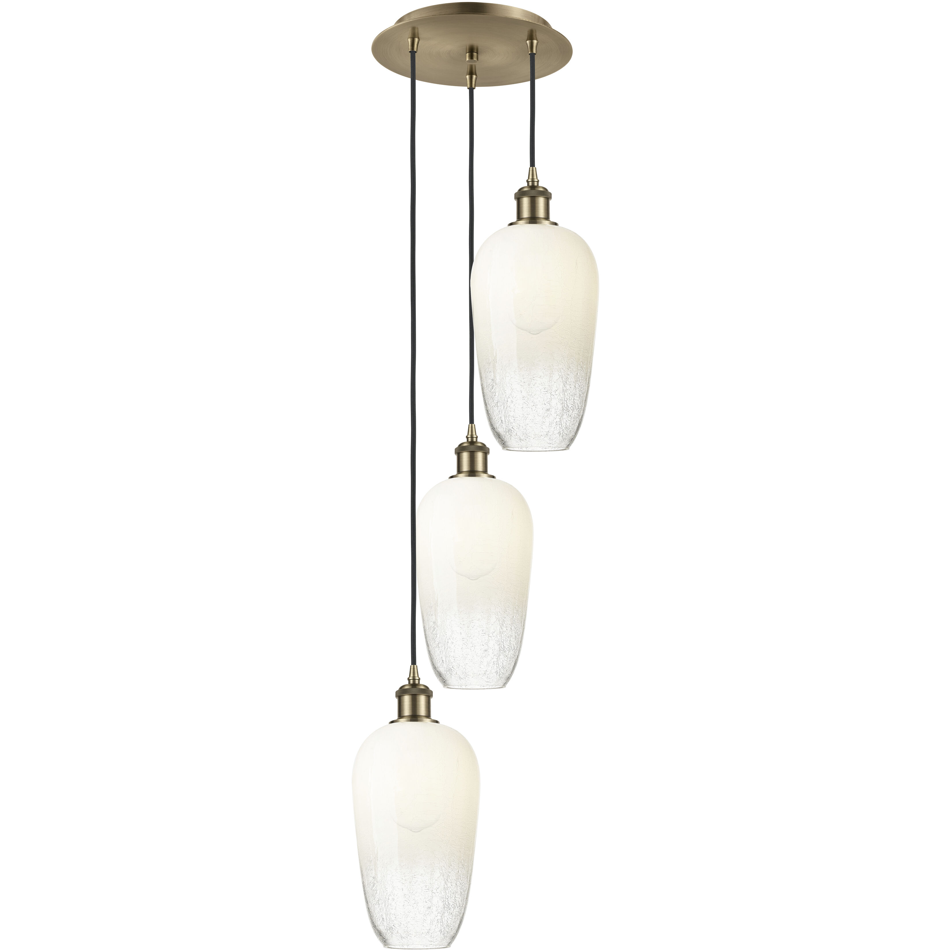 Ballston Brookhaven Flute 3 Light 13.5 inch Antique Brass Multi Pendant Ceiling Light in Opal Glass