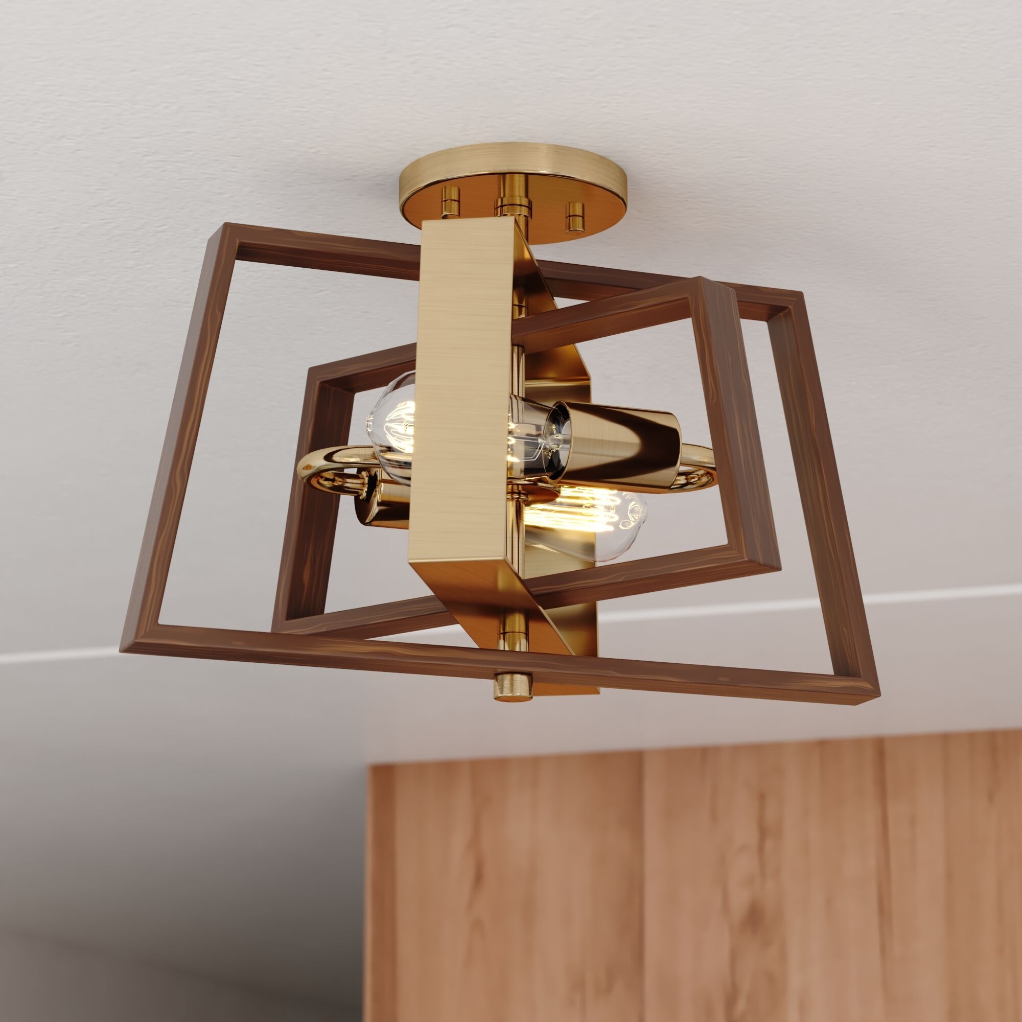 Dunning LED 16 inch Natural Brass and Burnished Chestnut Semi-Flush Mount Ceiling Light