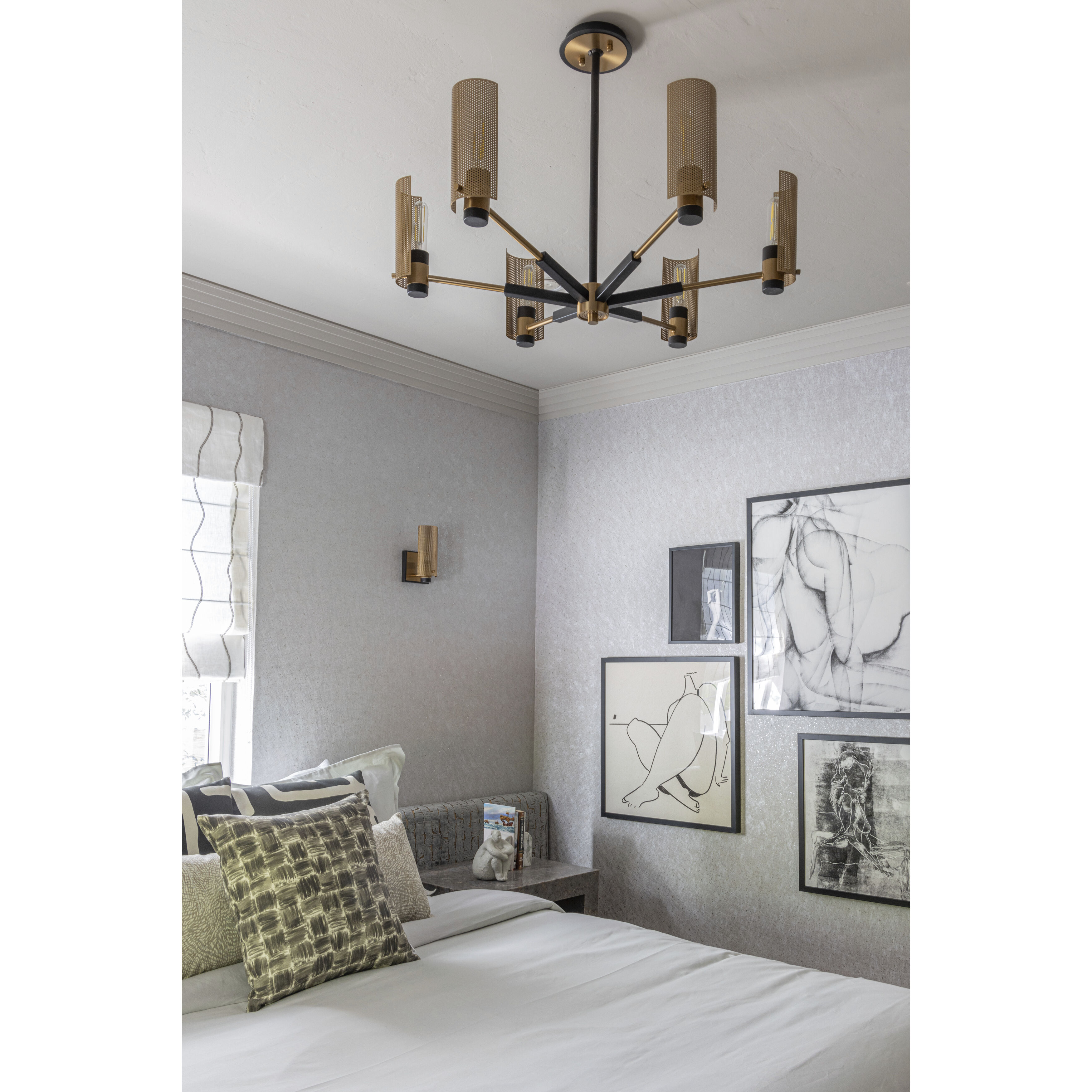 Pilsen 6 Light 30 inch Modern Bronze And Aged Brass Chandelier Ceiling Light