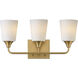 Hudson 3 Light 20.5 inch Natural Aged Brass Bath Vanity Wall Light in Satin White