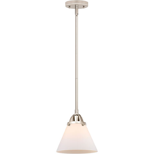 Nouveau 2 Large Cone LED 8 inch Polished Nickel Mini Pendant Ceiling Light in Matte White Glass