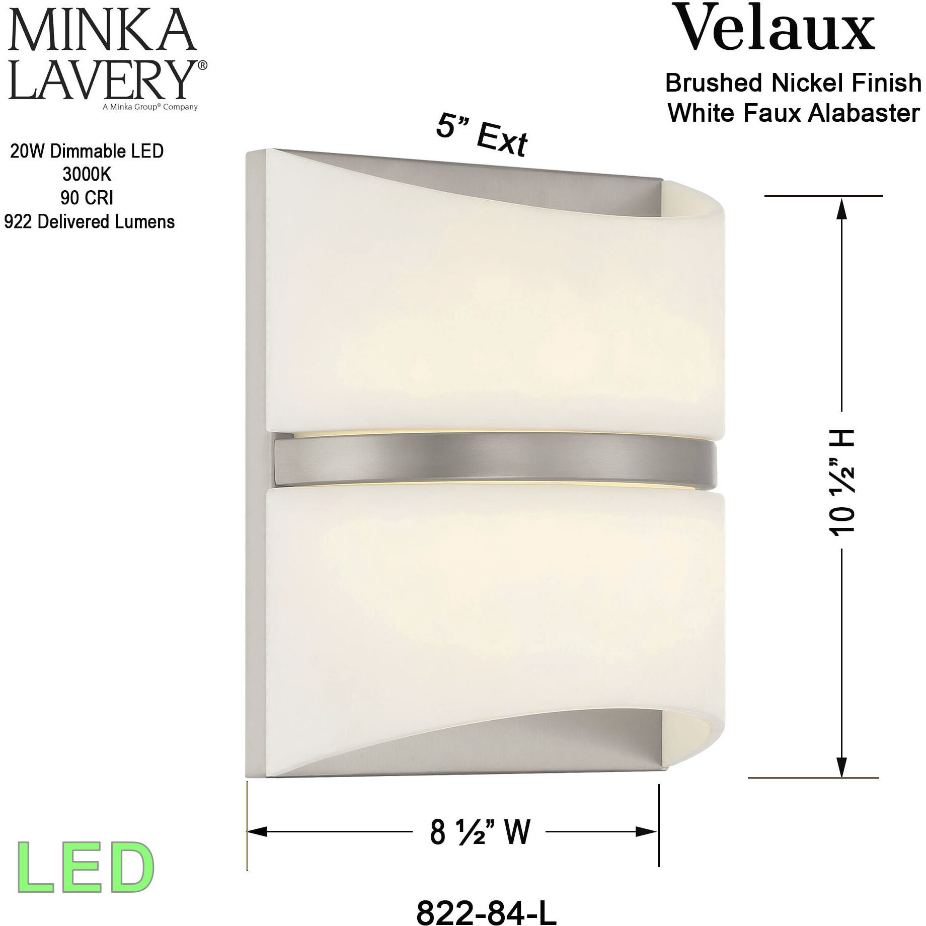 Velaux LED 8.5 inch Brushed Nickel Wall Sconce Wall Light