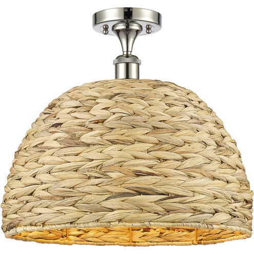 Woven Rattan 1 Light 15.75 inch Polished Nickel Semi-Flush Mount Ceiling Light