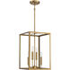 Traditional 4 Light 12 inch Natural Brass Pendant Ceiling Light