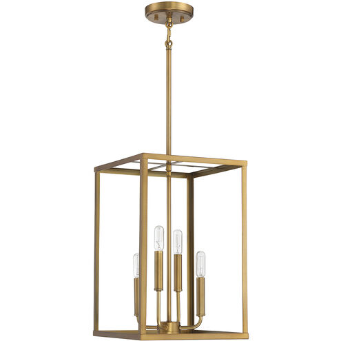 Traditional 4 Light 12 inch Natural Brass Pendant Ceiling Light
