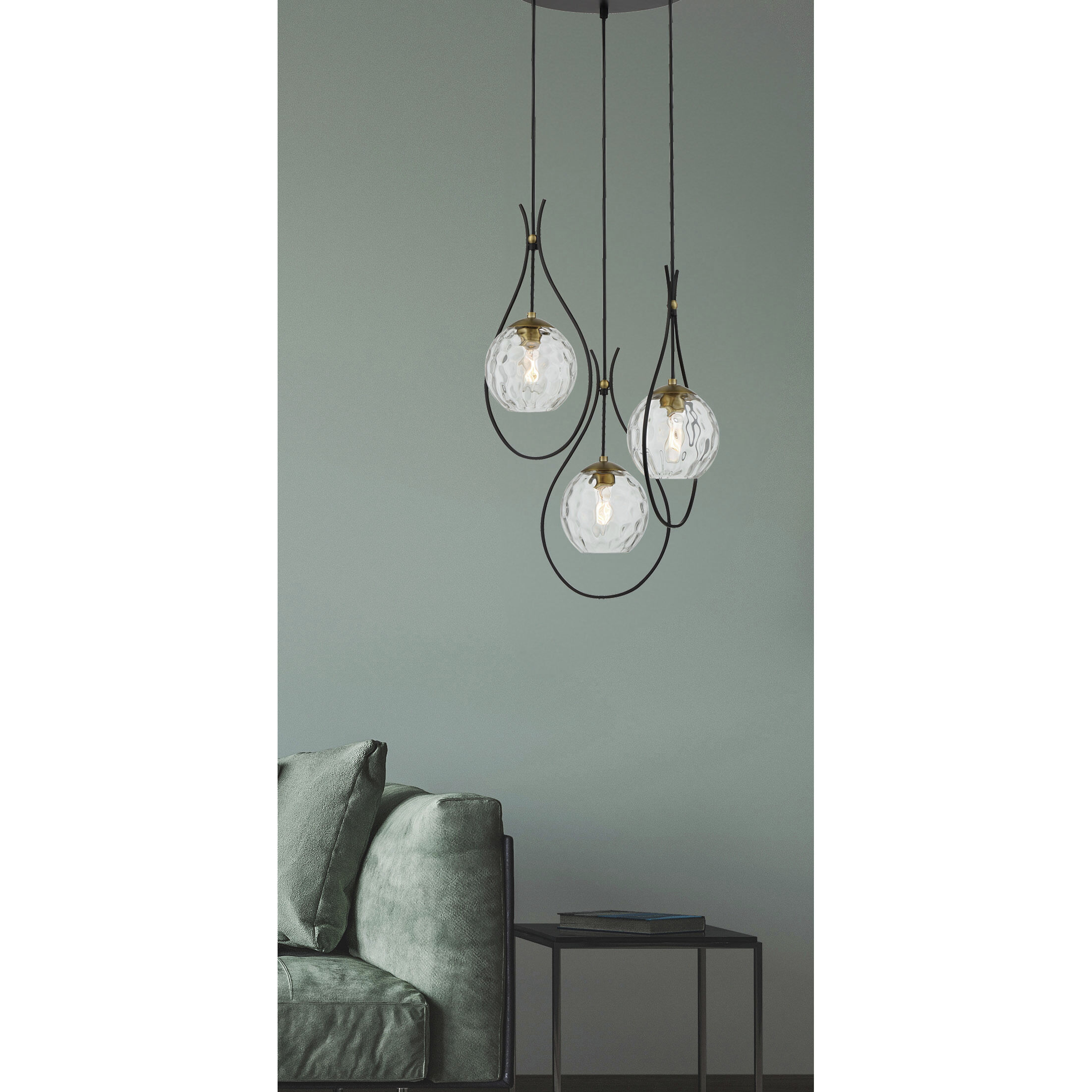 Cody 3 Light Coal/Soft Brass Pan Pendant Ceiling Light
