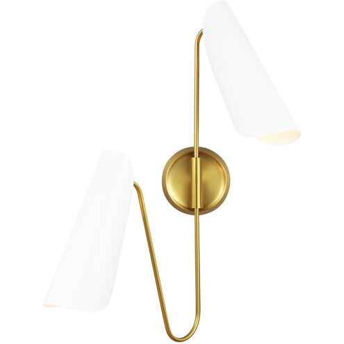 AERIN Tresa 2 Light 25.13 inch Matte White and Burnished Brass Wall Bath Fixture Wall Light in Burnished Brass / Matte White