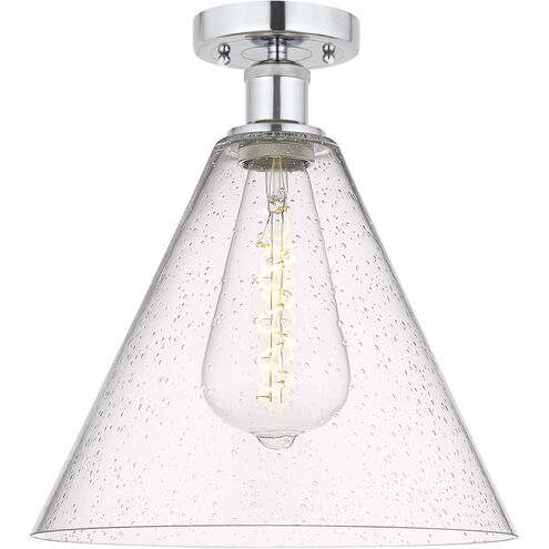 Edison Berkshire 1 Light 12 inch Polished Chrome Semi-Flush Mount Ceiling Light in Seedy Glass