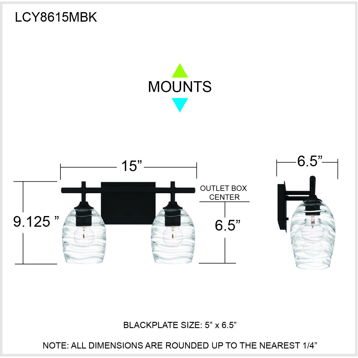 Lucy 2 Light 15 inch Matte Black Bath Light Wall Light