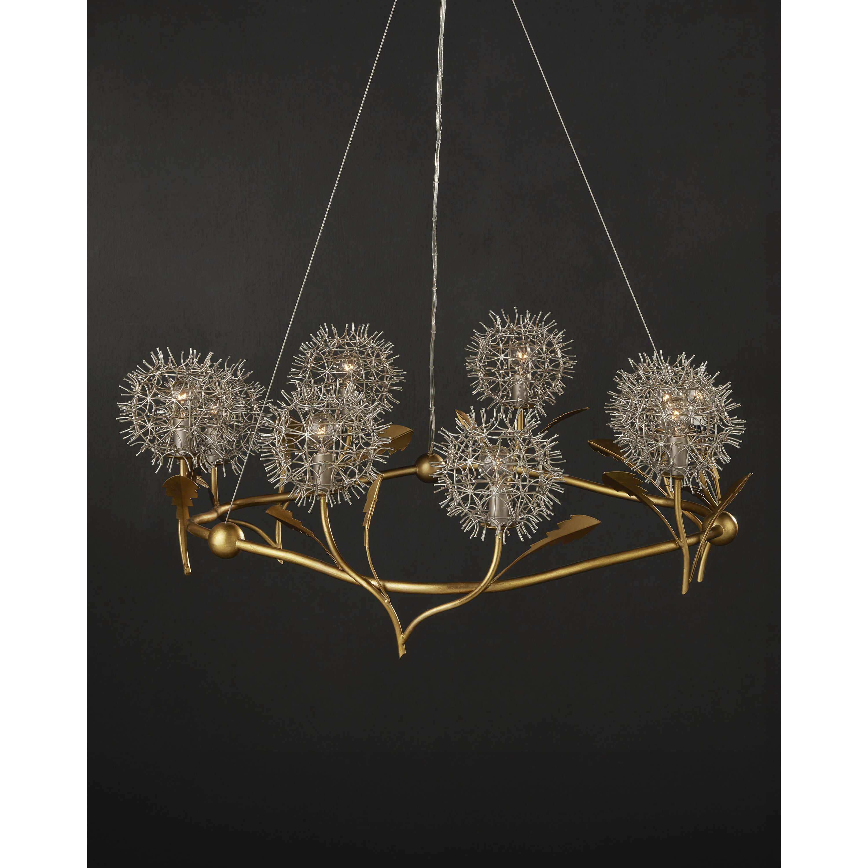 Dandelion 9 Light 38.5 inch Silver and Contemporary Gold Leaf Chandelier Ceiling Light