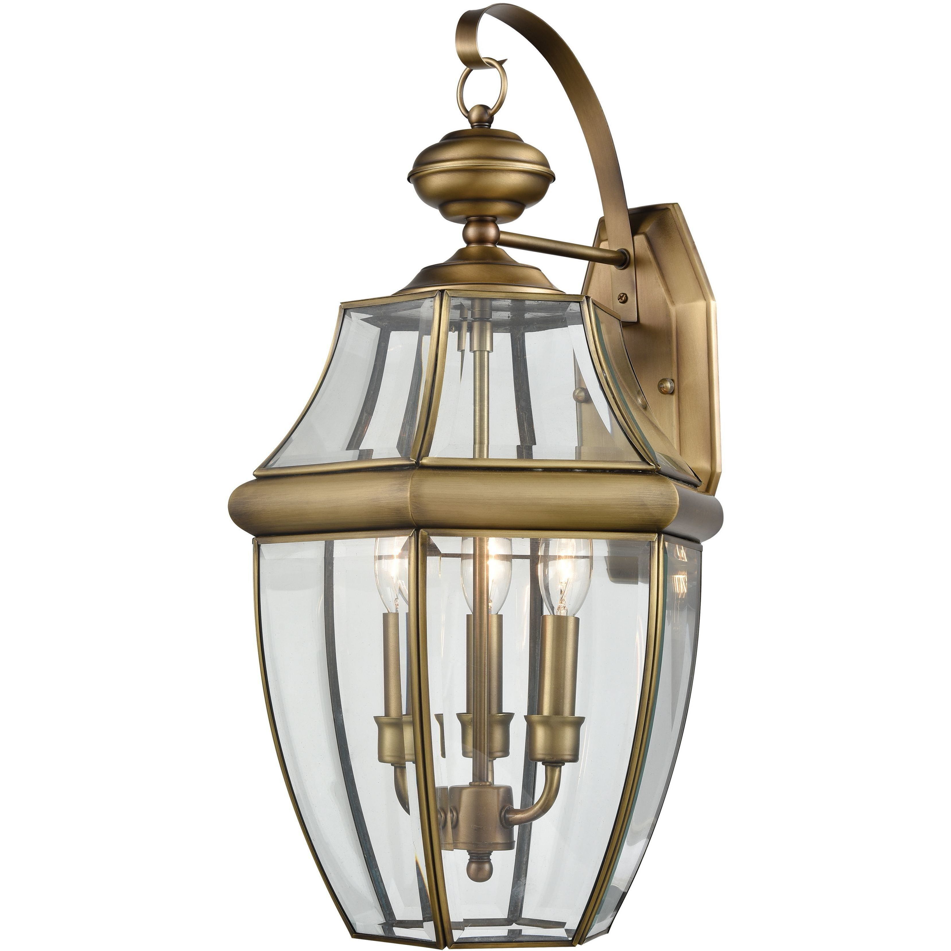 Ashford 3 Light 12 inch Antique Brass Outdoor Sconce