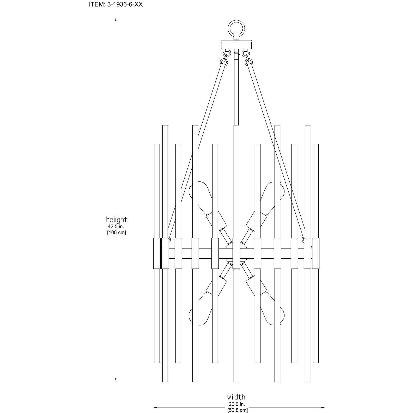 Santiago 6 Light 20 inch Black with Warm Brass Accents Pendant Ceiling Light