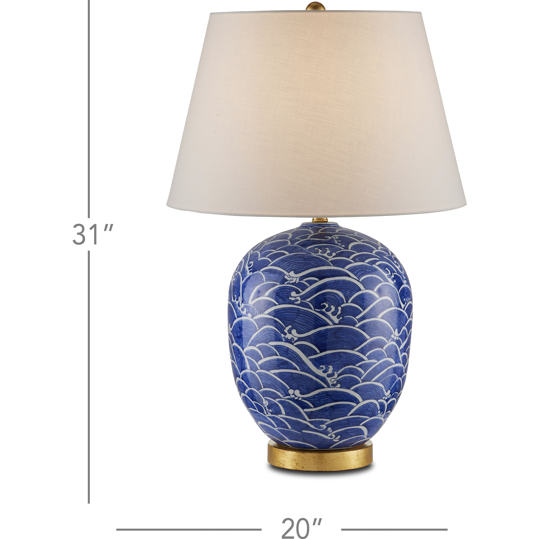 Nami 31 inch 150 watt Blue and White with Gold Leaf Table Lamp Portable Light