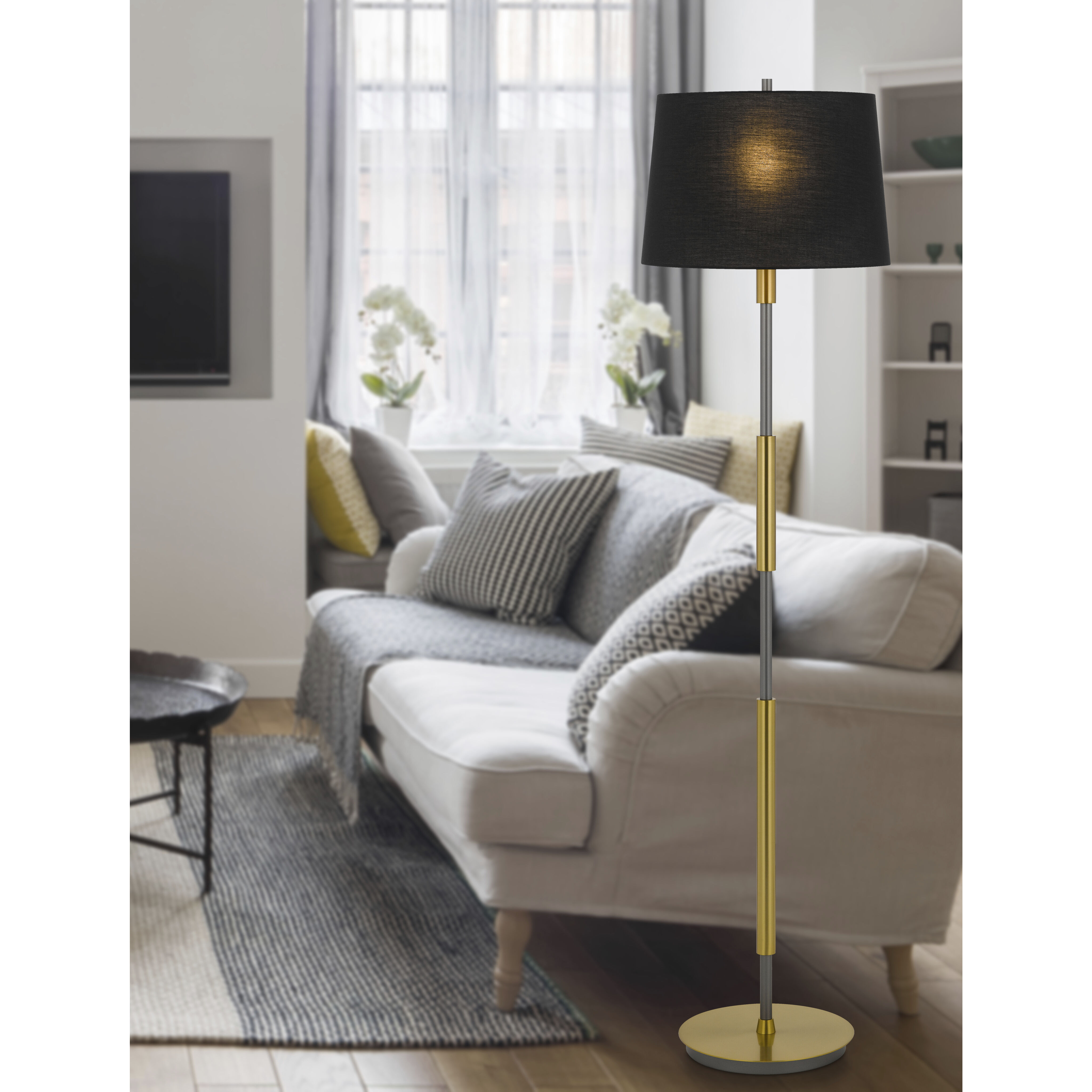 Ciudad 60 inch 150.00 watt Antique Brass and Silver Grey Floor Lamp Portable Light in Anitque Brass / Silver Grey