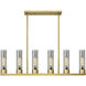 Empire 6 Light 44.25 inch Brushed Brass Linear Pendant Ceiling Light in Plated Smoke Glass
