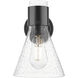 Lawton Cone Sconce Wall Light in Matte Black, Seedy Glass