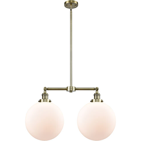 Franklin Restoration XX-Large Beacon 2 Light 27 inch Antique Brass Island Light Ceiling Light in Cased Matte White Glass, Franklin Restoration