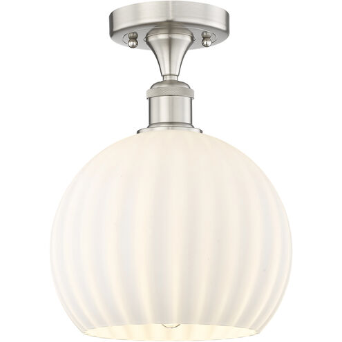 Edison White Venetian 1 Light 10 inch Brushed Satin Nickel Semi-Flush Mount Ceiling Light