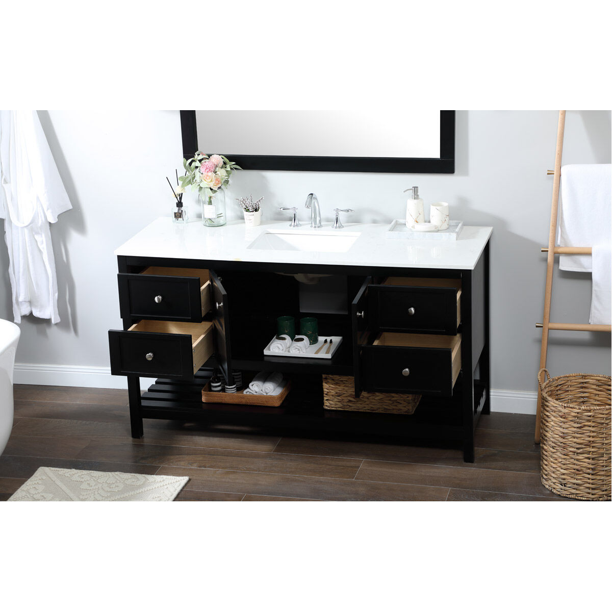 Theo 60 X 22 X 34 inch Black Vanity Sink Set