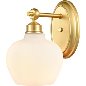 Amina 1 Light 7 inch Satin Gold Bath Vanity Light Wall Light in White Glass