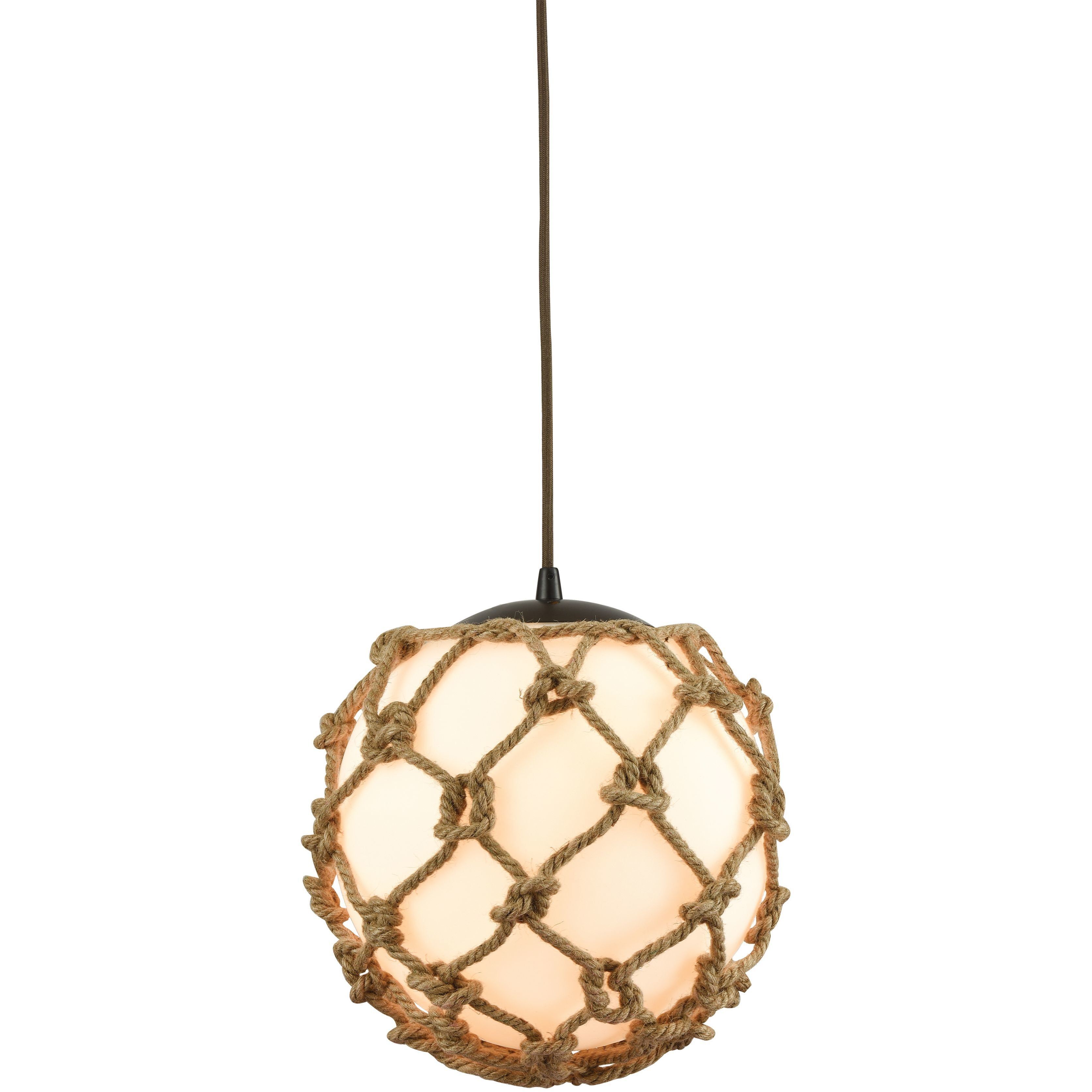 Coastal Inlet 1 Light 11 inch Oil Rubbed Bronze Mini Pendant Ceiling Light in Opal White Glass with Natural Rope