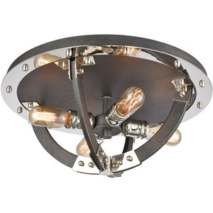 Carbondale 4 Light 19 inch Silverdust Iron with Polished Nickel Flush Mount Ceiling Light
