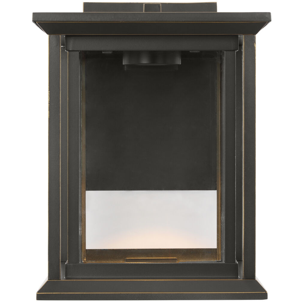 Audley LED 10 inch Antique Bronze Outdoor Wall Lantern in Clear Glass, Small