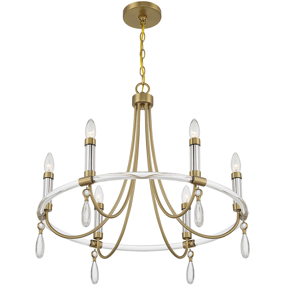 Mayfair 6 Light 25.5 inch Warm Brass with Chrome Accents Chandelier Ceiling Light