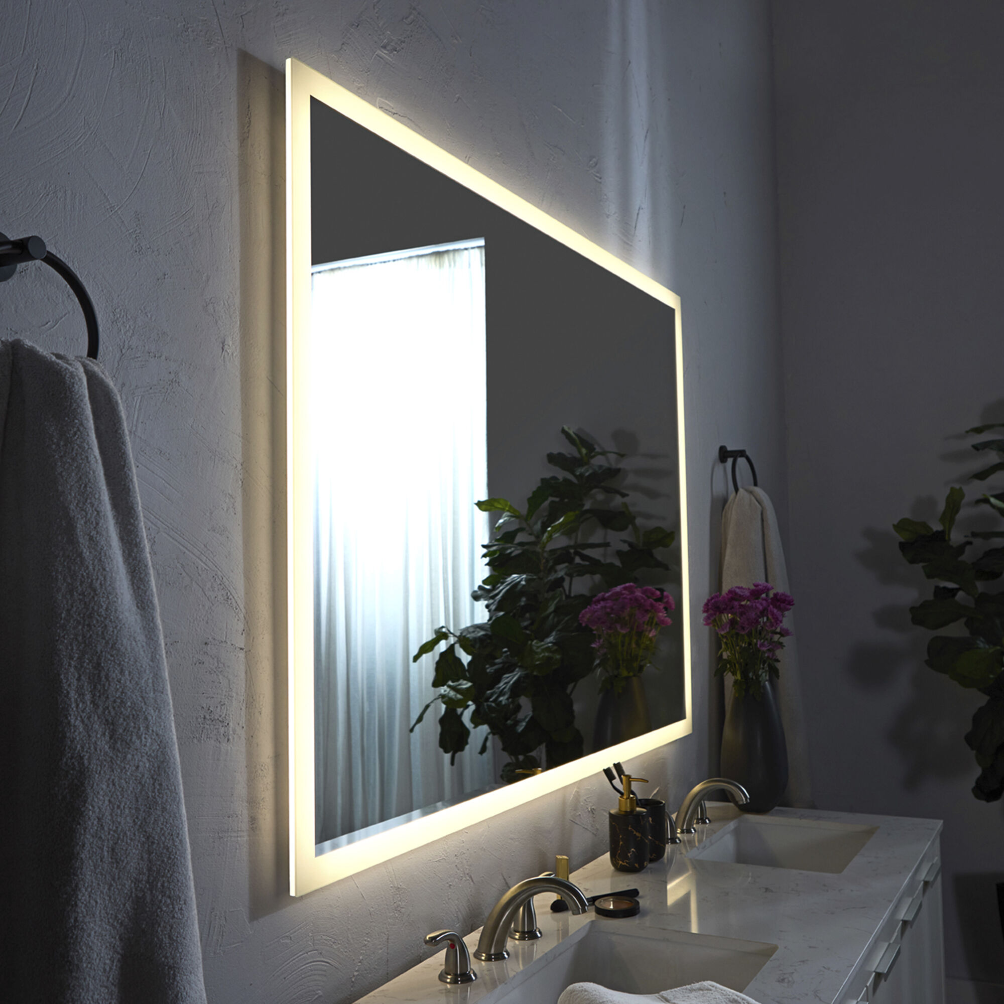 Starlight 48 X 48 inch Black LED Lighted Mirror, Vanita by Oxygen