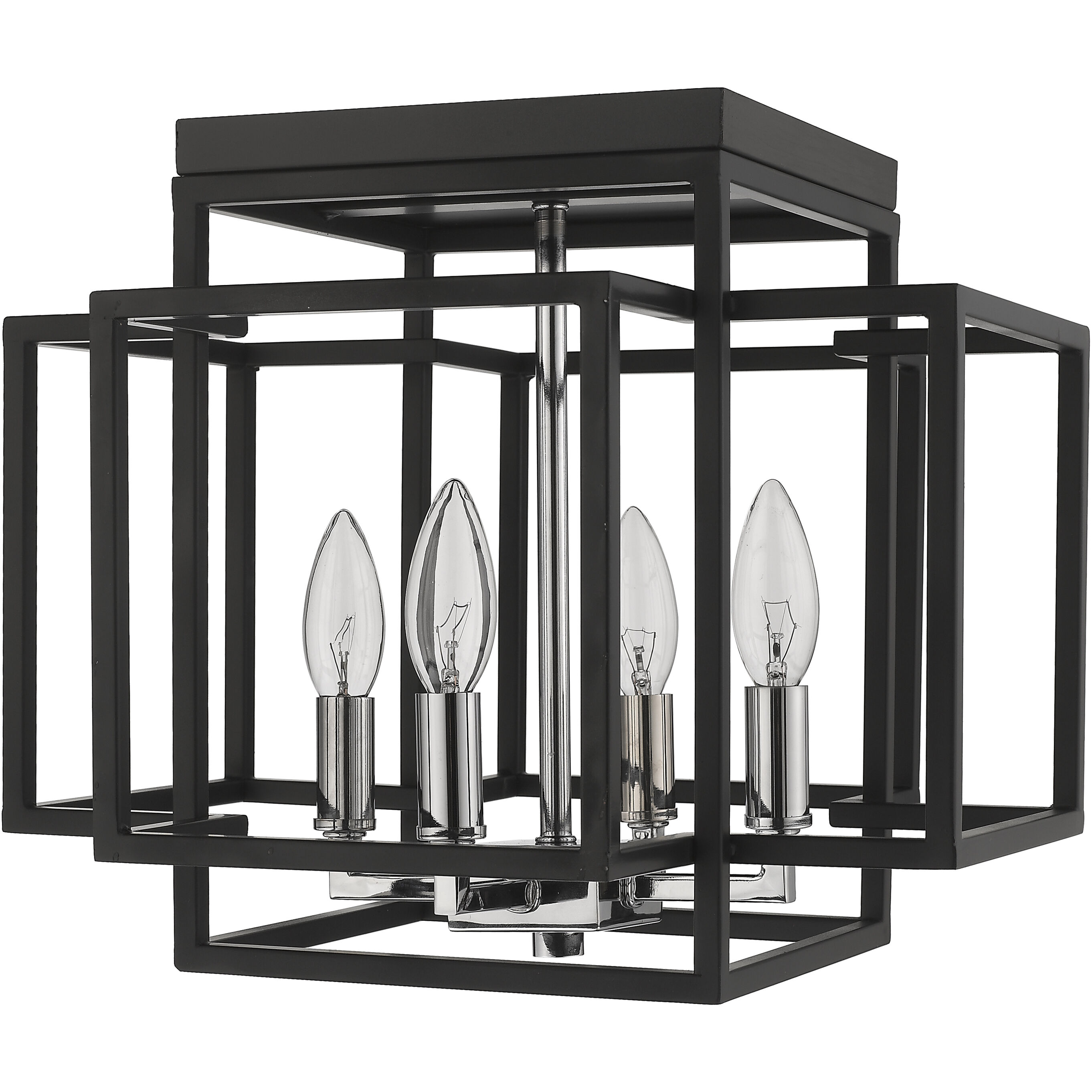 Titania 4 Light 14 inch Black and Chrome Flush Mount Ceiling Light in 5.5