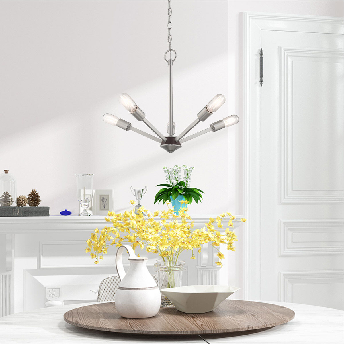 Prague 5 Light 20 inch Brushed Nickel Chandelier Ceiling Light