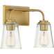 Transitional 2 Light 15 inch Natural Brass Bathroom Vanity Light Wall Light