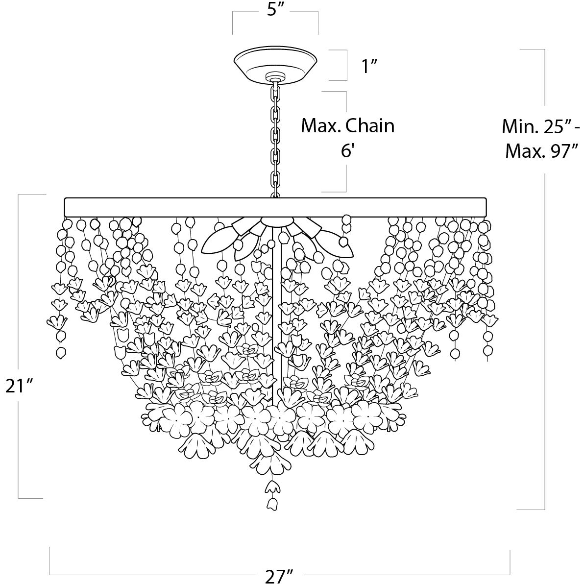 Vanessa 4 Light 27 inch White Chandelier Ceiling Light, Basin
