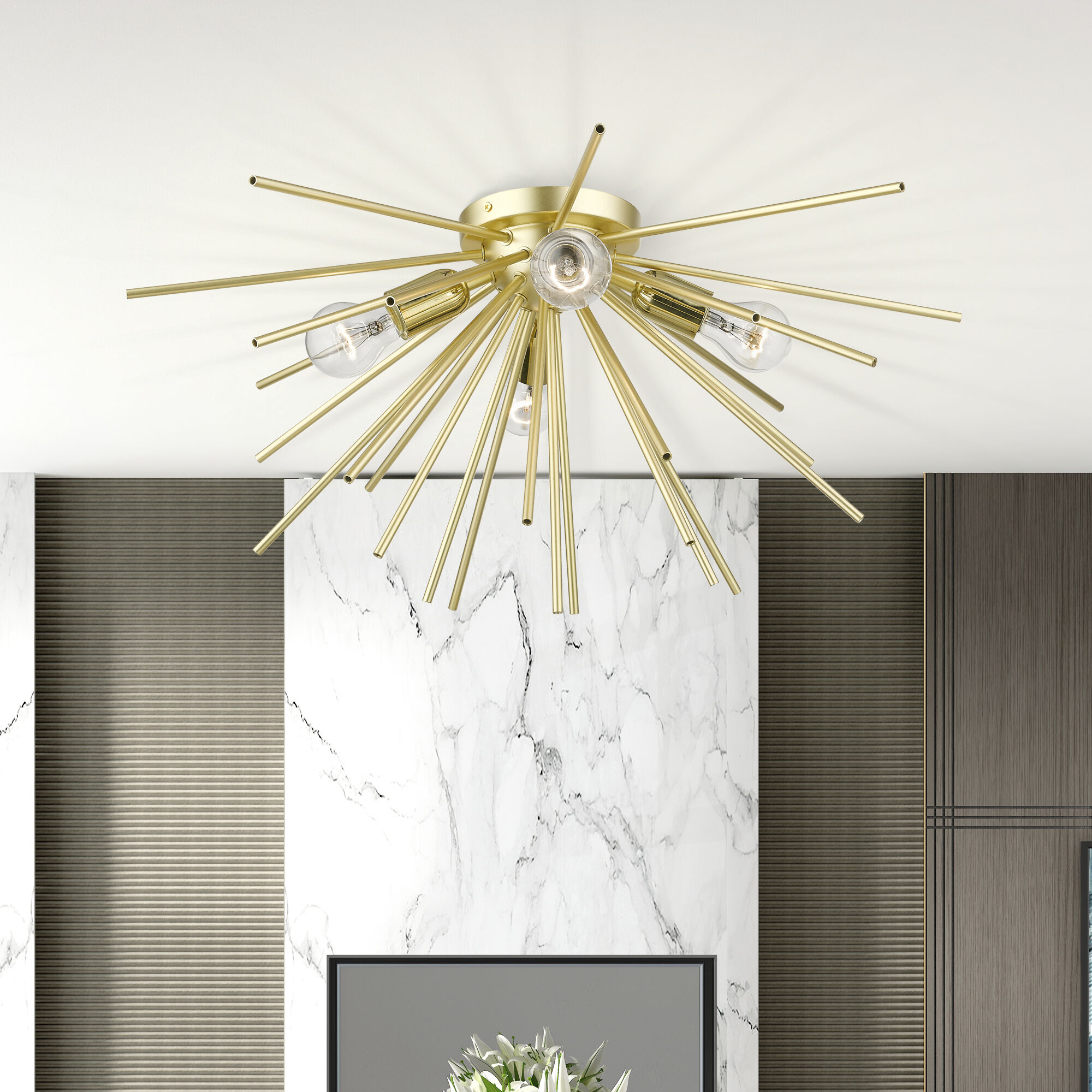 Tribeca 4 Light 25 inch Soft Gold with Polished Brass Accents Flush Mount Ceiling Light, Large