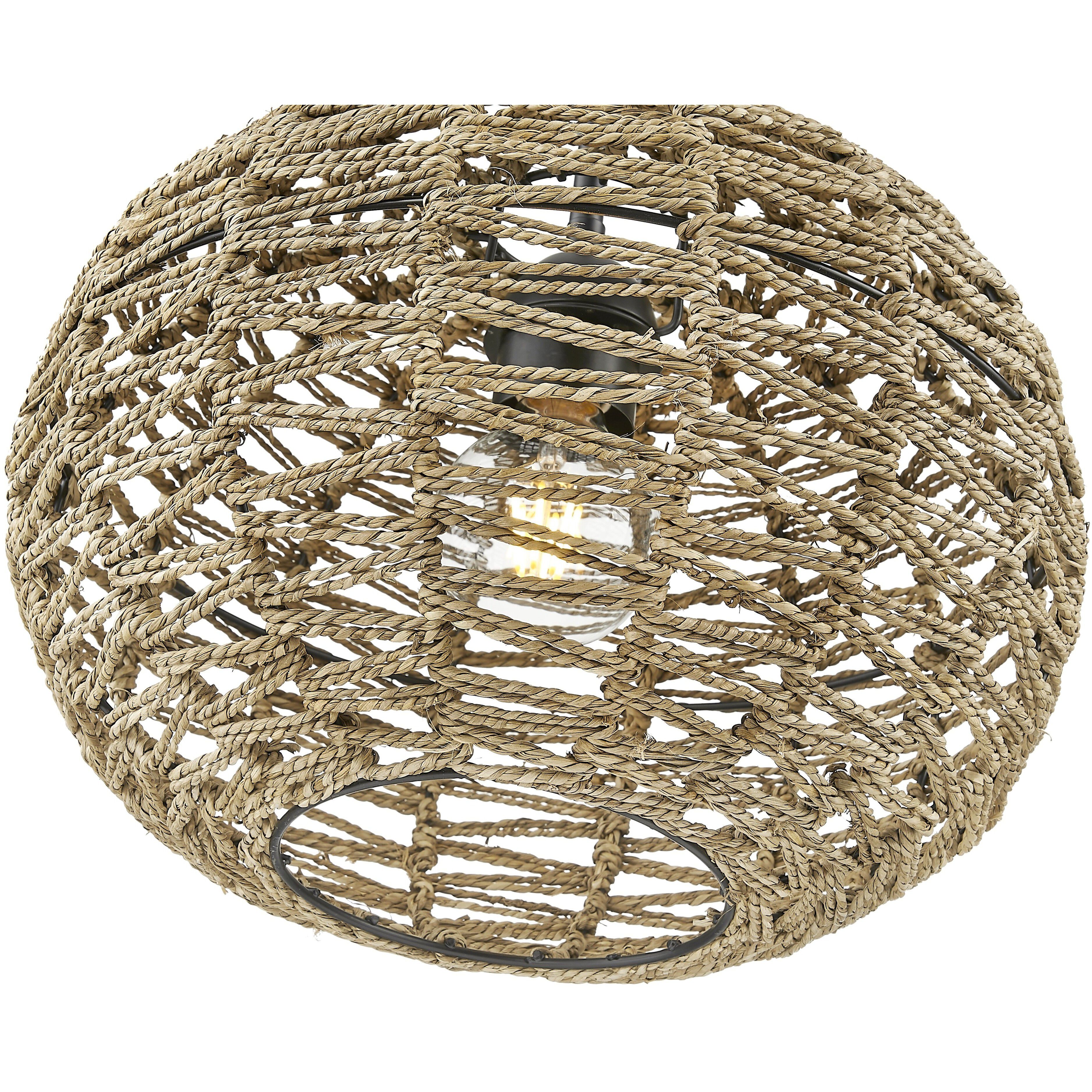 Berkshire 1 Light 15 inch Black Metal with Natural Seagrass Pendant Ceiling Light