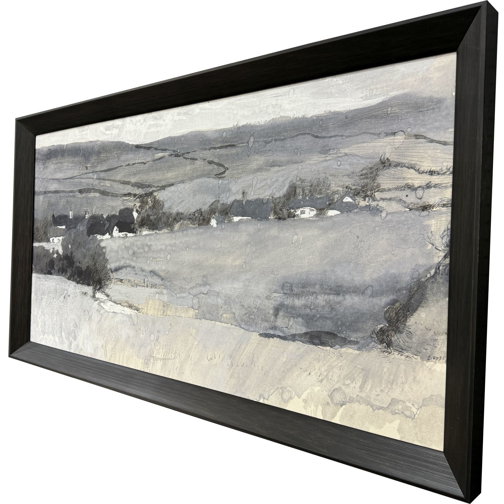 Misty Landscape Gray and Blue and Black and Multi Framed Art
