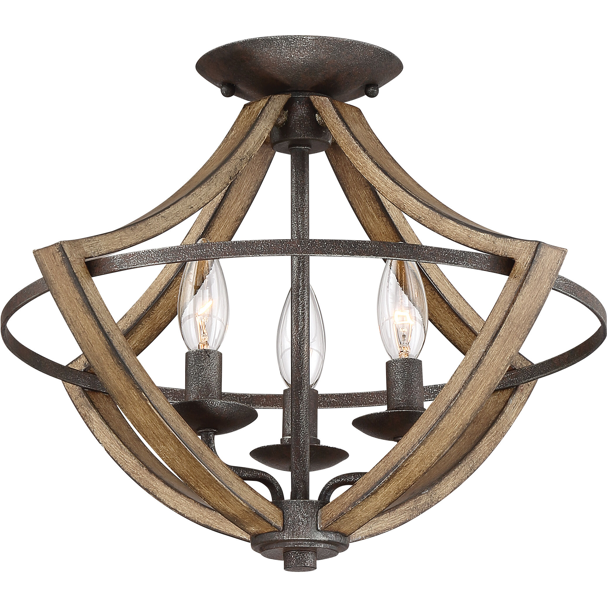 Shire 3 Light 17 inch Rustic Black Semi-Flush Mount Ceiling Light