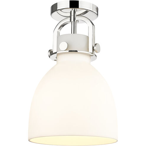 Newton Bell 1 Light 8 inch Polished Nickel Flush Mount Ceiling Light in Matte White Glass