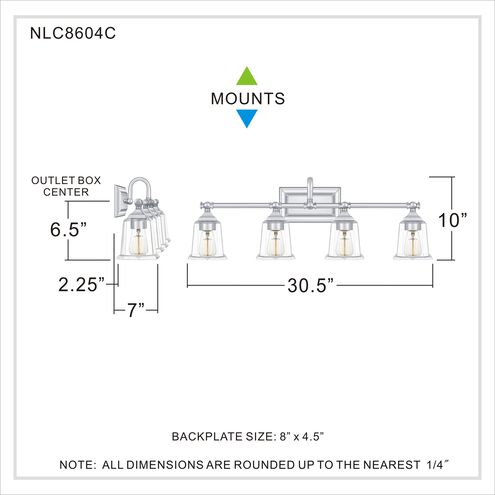 Nicholas 4 Light 31 inch Polished Chrome Bath Light Wall Light