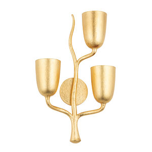 Vine 3 Light 14 inch Gold Leaf Wall Sconce Wall Light, Right