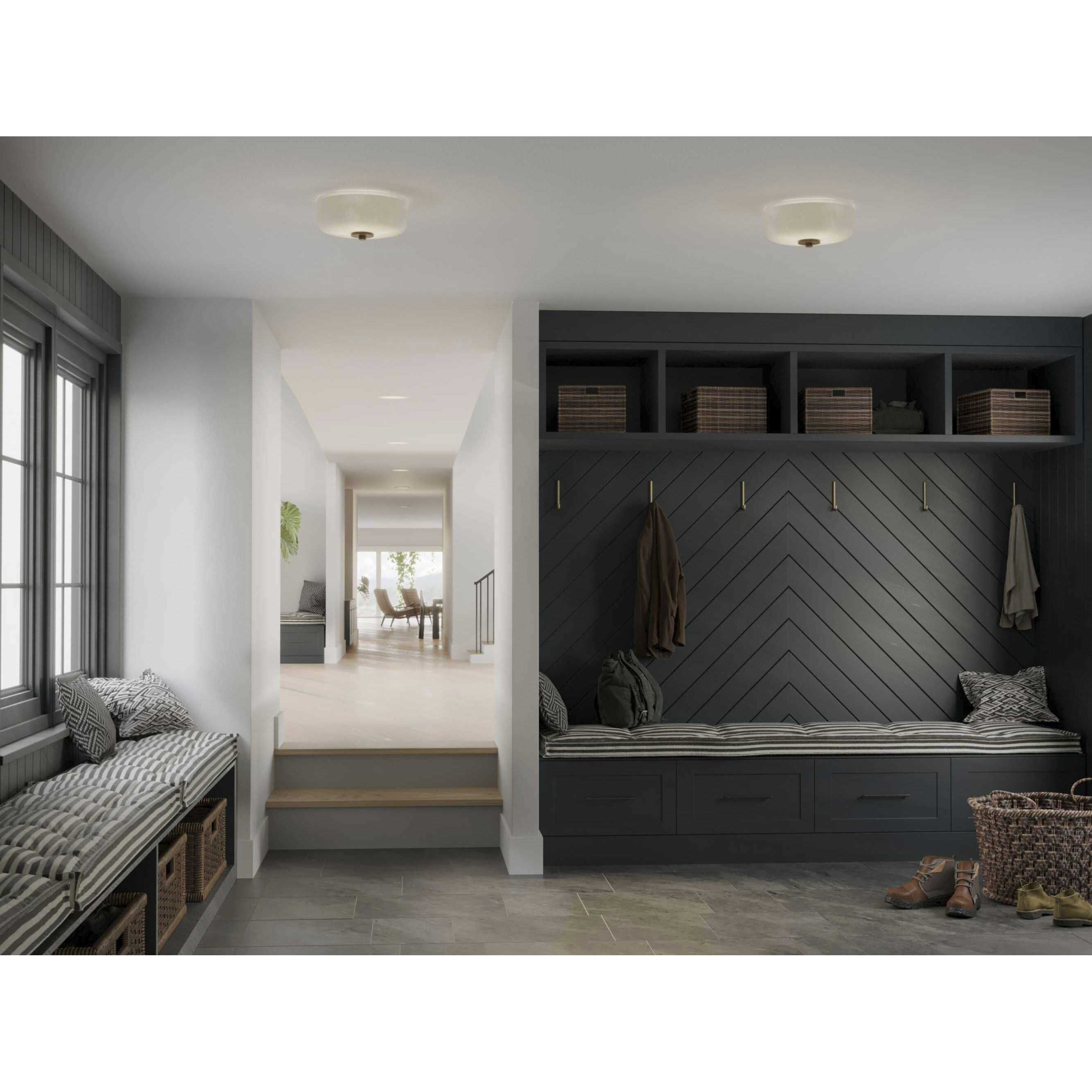 Alexa 2 Light 12 inch Antique Bronze Flush Mount Ceiling Light in Etched Umber Linen with Clear Top