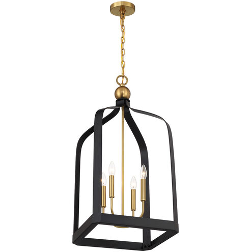 Sheffield 4 Light 15 inch Black with Warm Brass Accents Pendant Ceiling Light